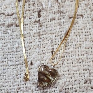 VINTAGE MONET Gold Tone OPERA Length Glass Heart Necklace